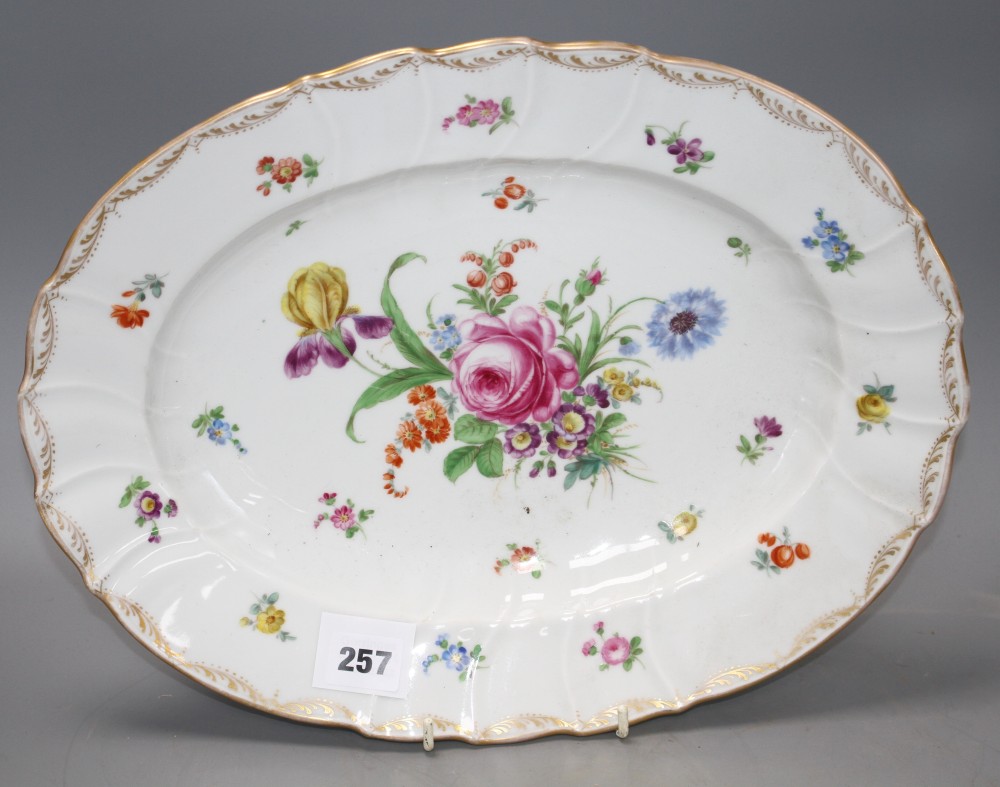 A Dresden porcelain meat plate, painted with flowers, 38.5cm
